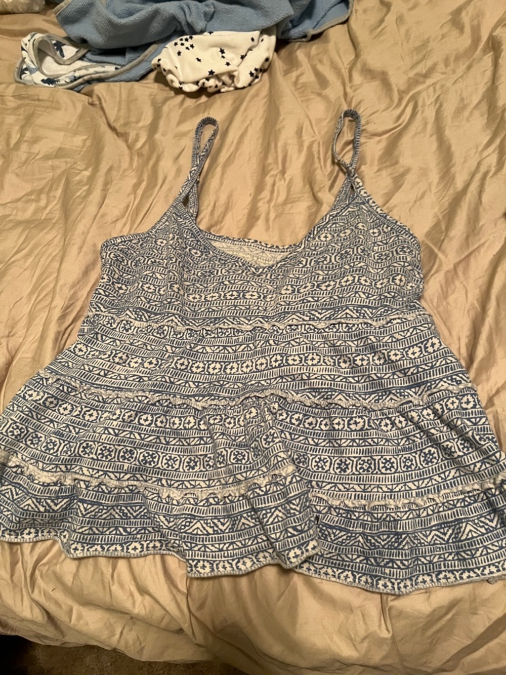American Eagle Outfitters Blue & White Printed Peplum Cami